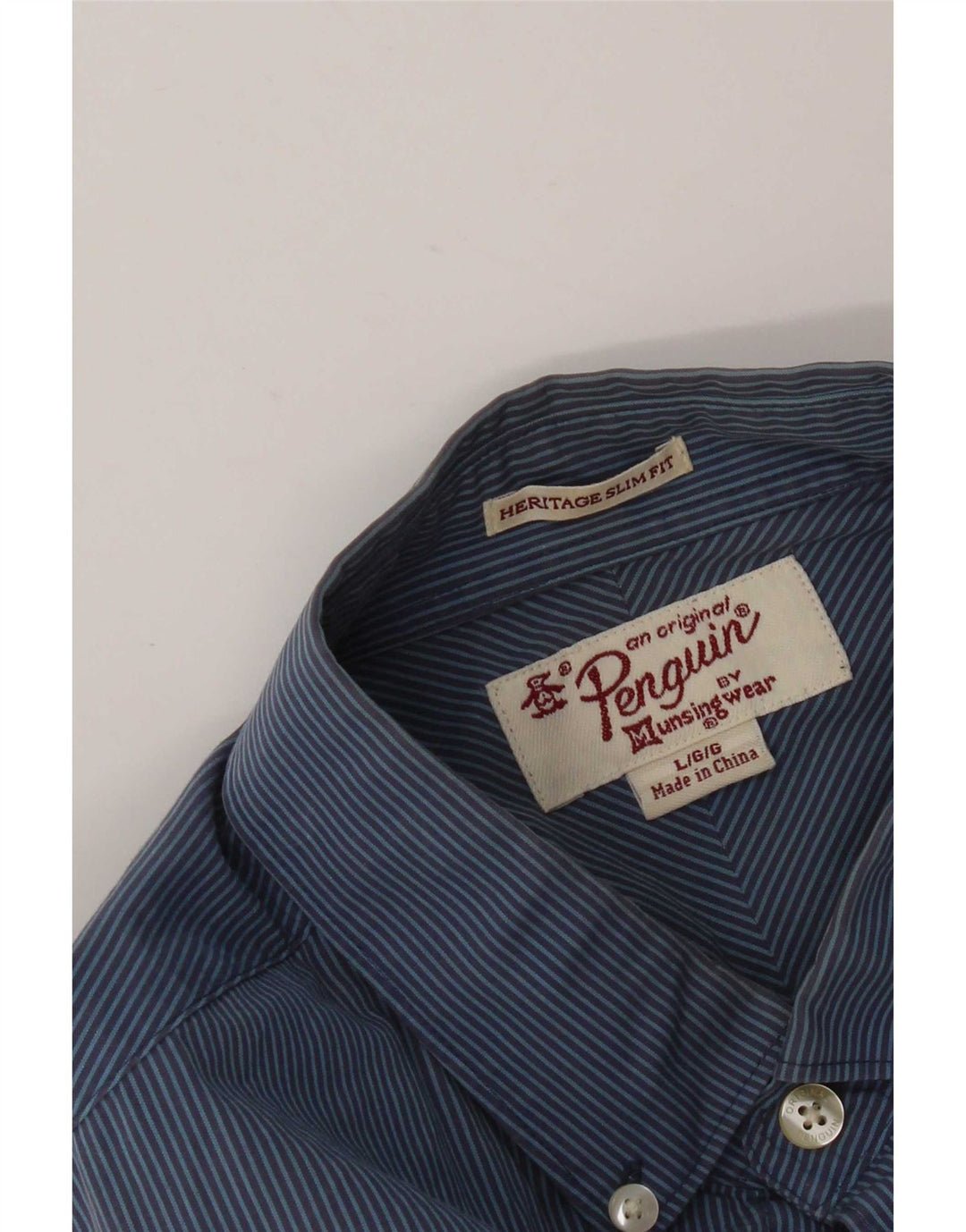 Penguin Herren Heritage Slim Fit Hemd, groß, blauer Nadelstreifen