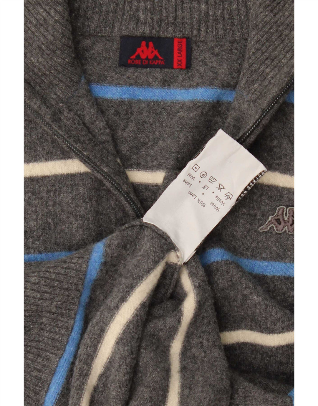 Kappa Herren-Cardigan-Pullover 2XL grau gestreifte Wolle