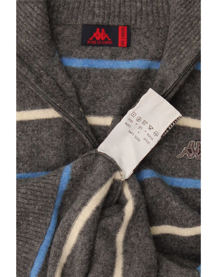 Kappa Herren-Cardigan-Pullover 2XL grau gestreifte Wolle