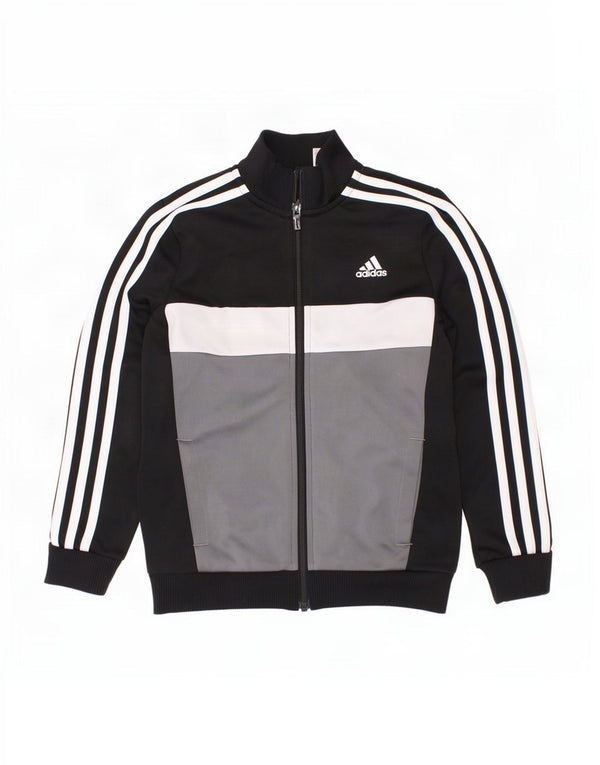 Adidas Jungen-Trainingsanzug-Top-Jacke, 7–8 Jahre, schwarzes Colourblock-Polyester