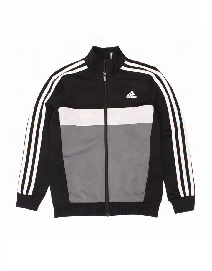 Adidas Jungen-Trainingsanzug-Top-Jacke, 7–8 Jahre, schwarzes Colourblock-Polyester