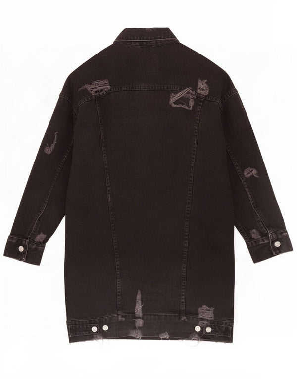 Zara Damen Trafaluc Distressed Denim Coat UK 10 Small Schwarze Baumwolle