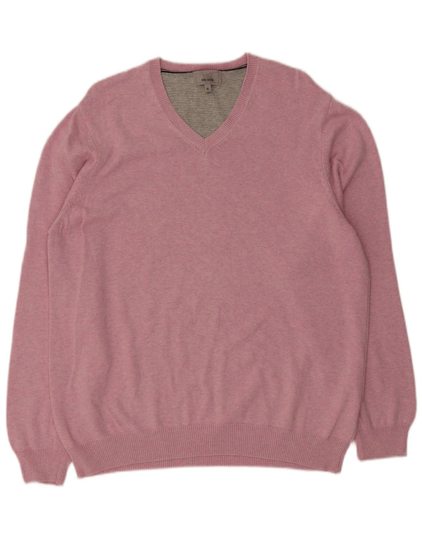 Marks & Spencer Herren-Pullover mit V-Ausschnitt, XL, rosa Baumwolle