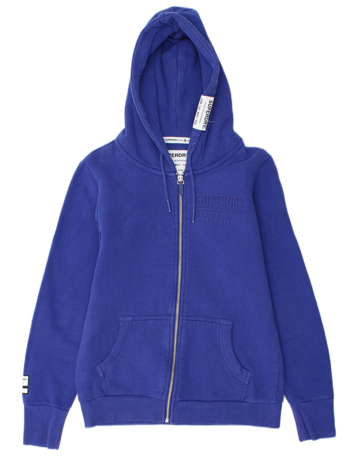 Superdry Damen Graphic Zip Hoodie Sweater UK 12 Mittelblaue Baumwolle