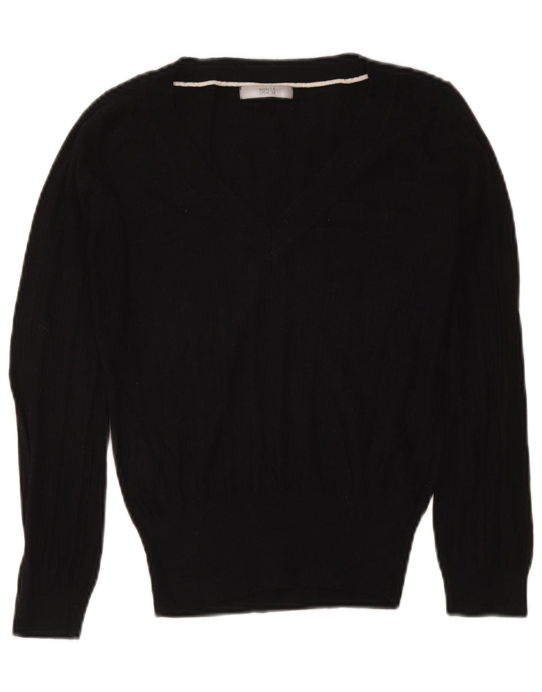 Marks & Spencer Damen Crop Pullover mit V-Ausschnitt, UK 12, Mittelschwarz