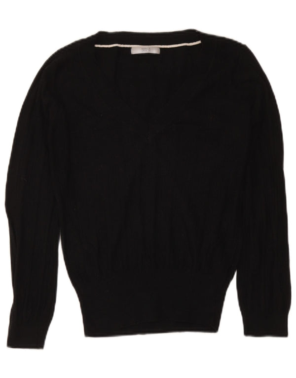 Marks & Spencer Damen Crop Pullover mit V-Ausschnitt, UK 12, Mittelschwarz