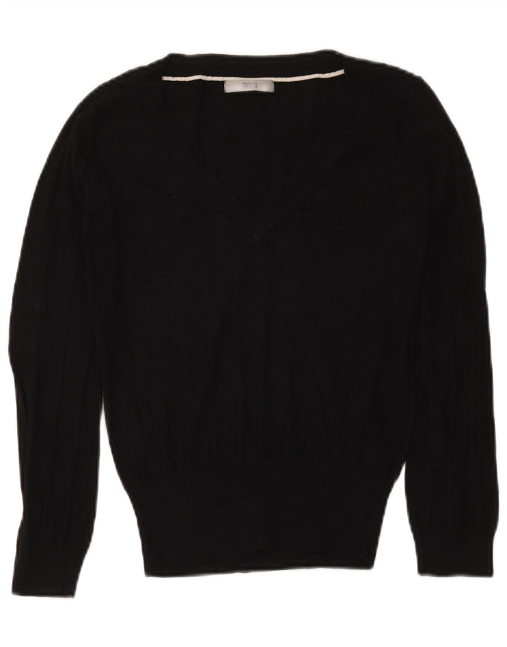 Marks & Spencer Damen Crop Pullover mit V-Ausschnitt, UK 12, Mittelschwarz