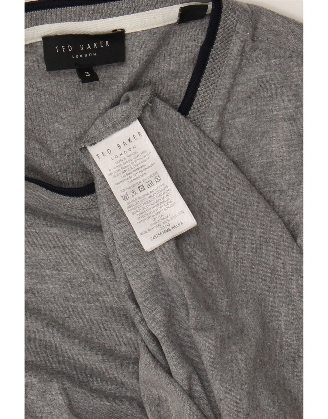 Ted Baker Herren T-Shirt Top Größe 3 Mittelgraues Polyester