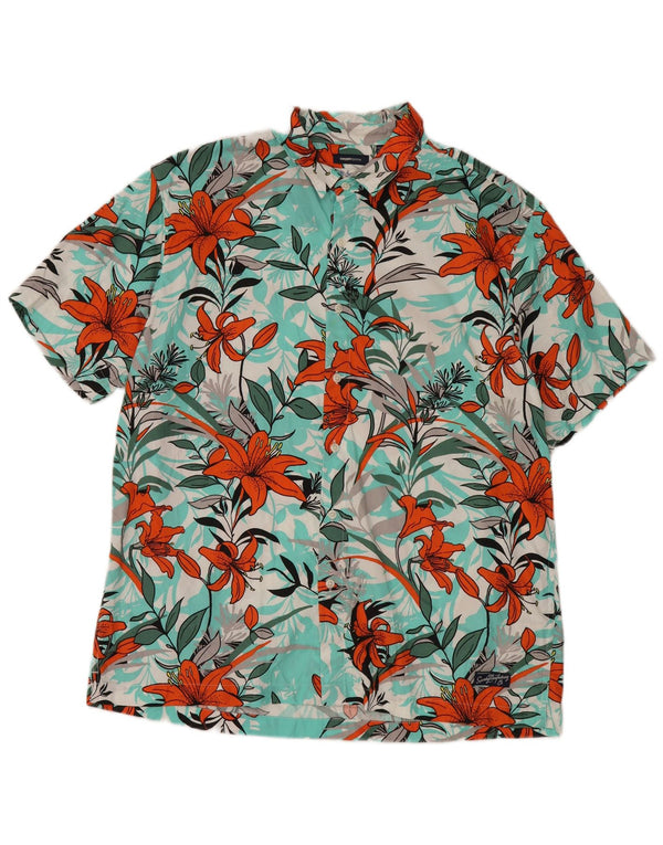 Superdry Herren Kurzarmhemd 2XL Blaues Blumenmuster aus Modal