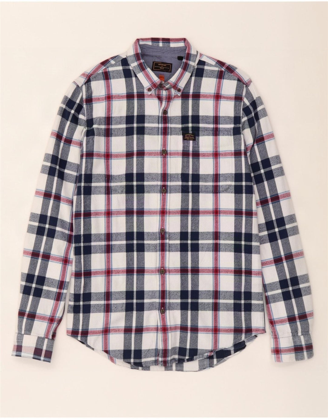 Superdry Herren-Flanellhemd, groß, marineblau, kariert, Baumwolle