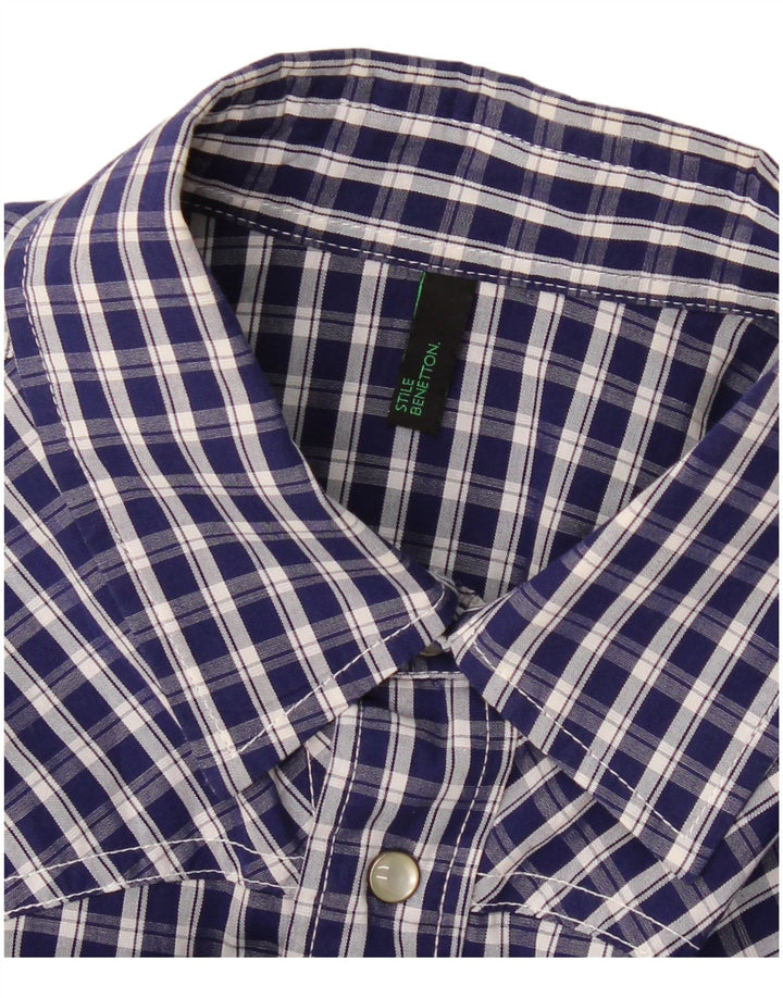Benetton Herrenhemd, klein, marineblau kariert