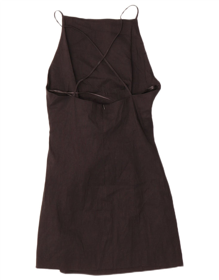 Zara Damen Slip Dress UK 12 Mittelschwarzes Leinen