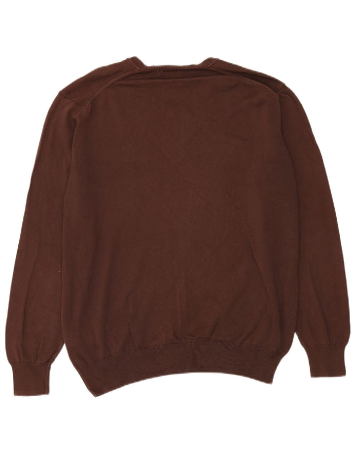 Zara Herren-Pullover mit V-Ausschnitt, XL, braune Baumwolle