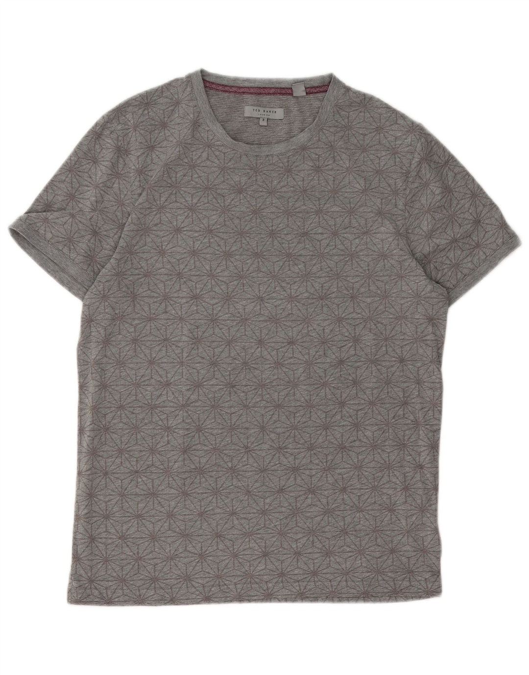 Ted Baker Herren-T-Shirt mit Grafik, Größe 3, mittelgraue, geometrische Baumwolle