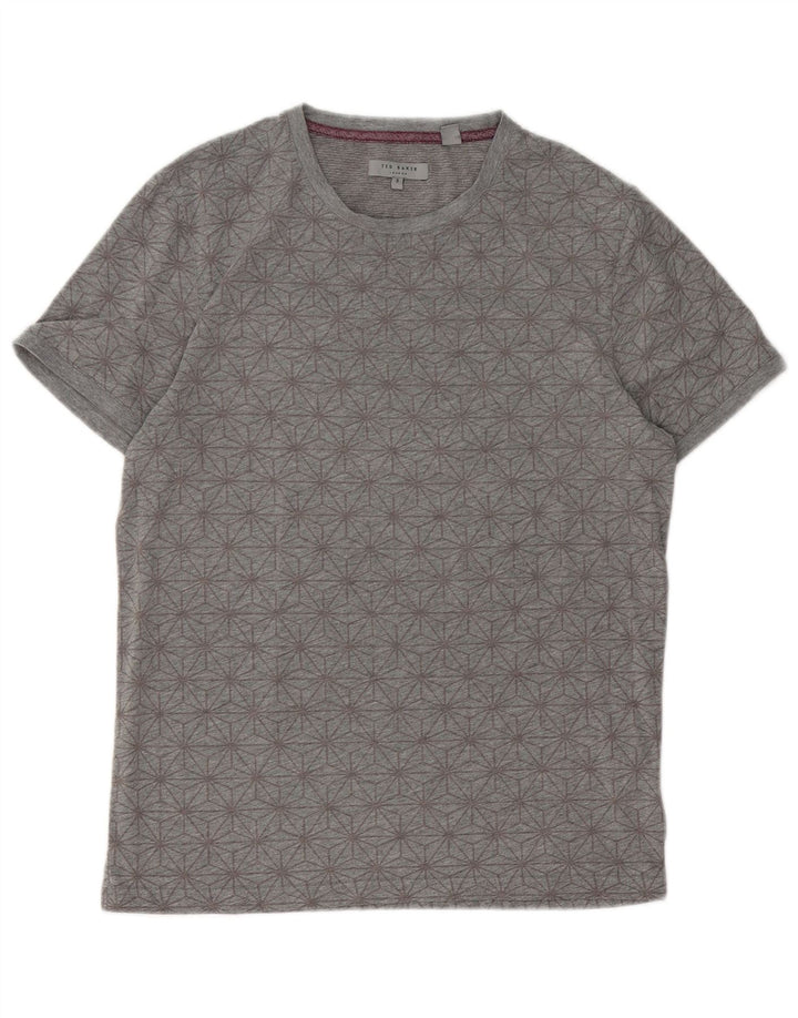 Ted Baker Herren-T-Shirt mit Grafik, Größe 3, mittelgraue, geometrische Baumwolle