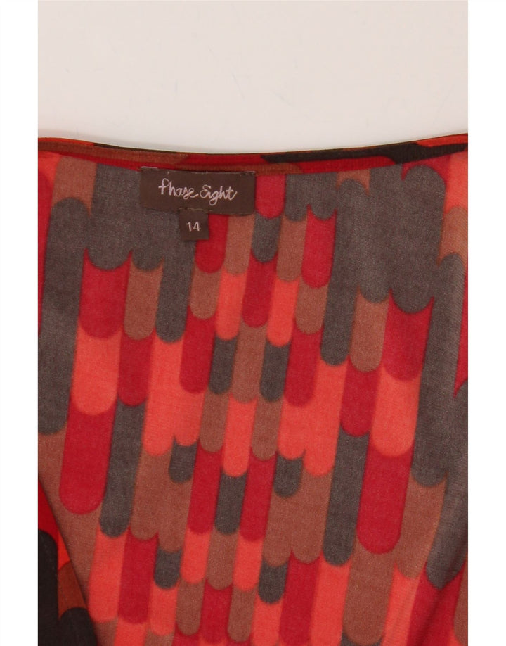 PHASE EIGHT Womens 3/4 Sleeve Robe Dress UK 14 Medium Red Geometric Vintage Phase Eight and Second-Hand Phase Eight from Messina Hembry 