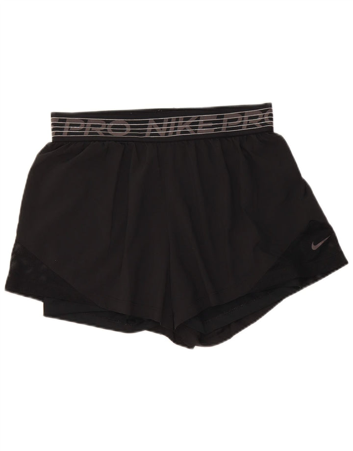 Nike Damen Dri Fit Graphic Sport Shorts UK 12 Medium Schwarz Polyester