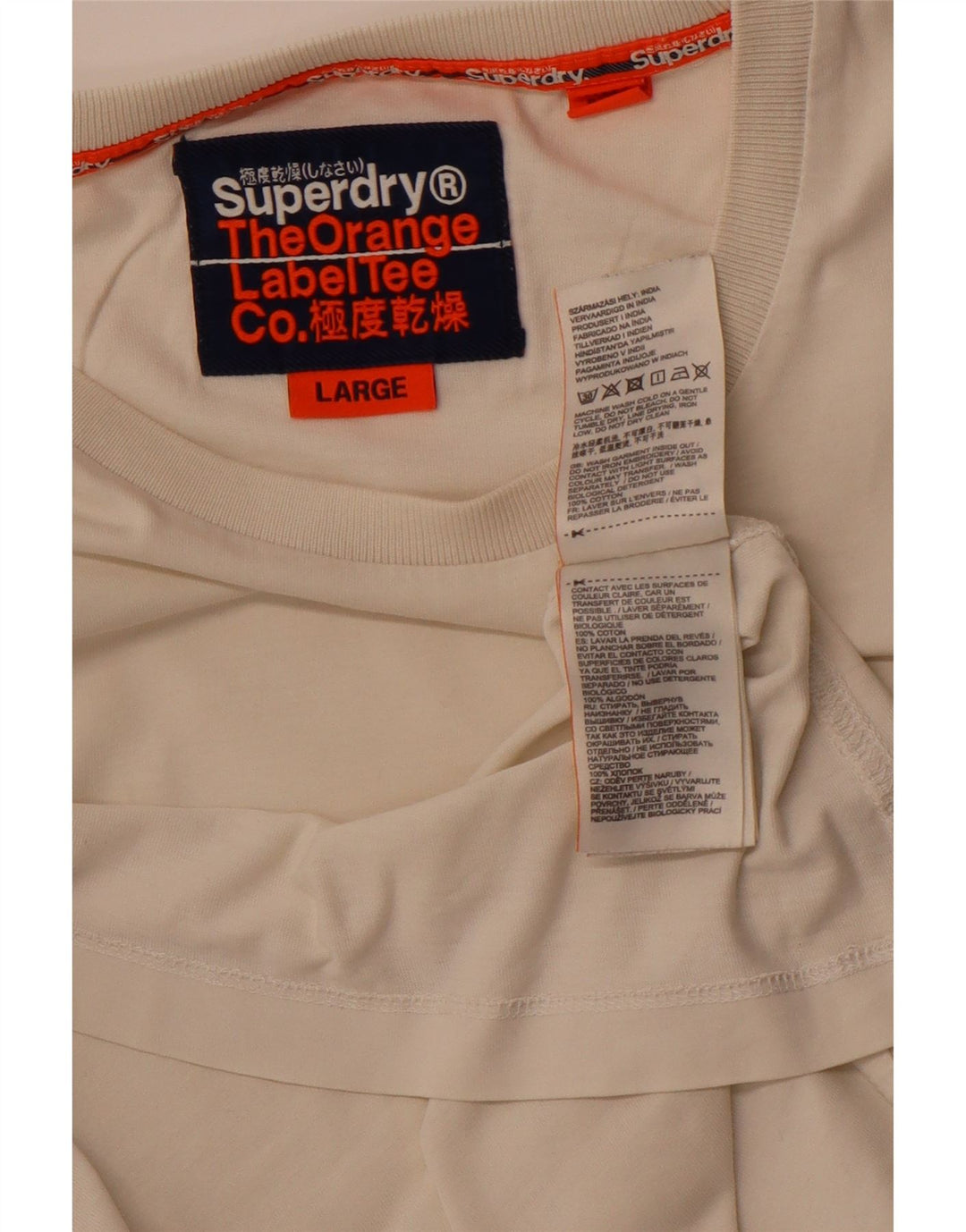 SUPERDRY Herren-T-Shirt-Oberteil, Größe L, aus weißer Baumwolle