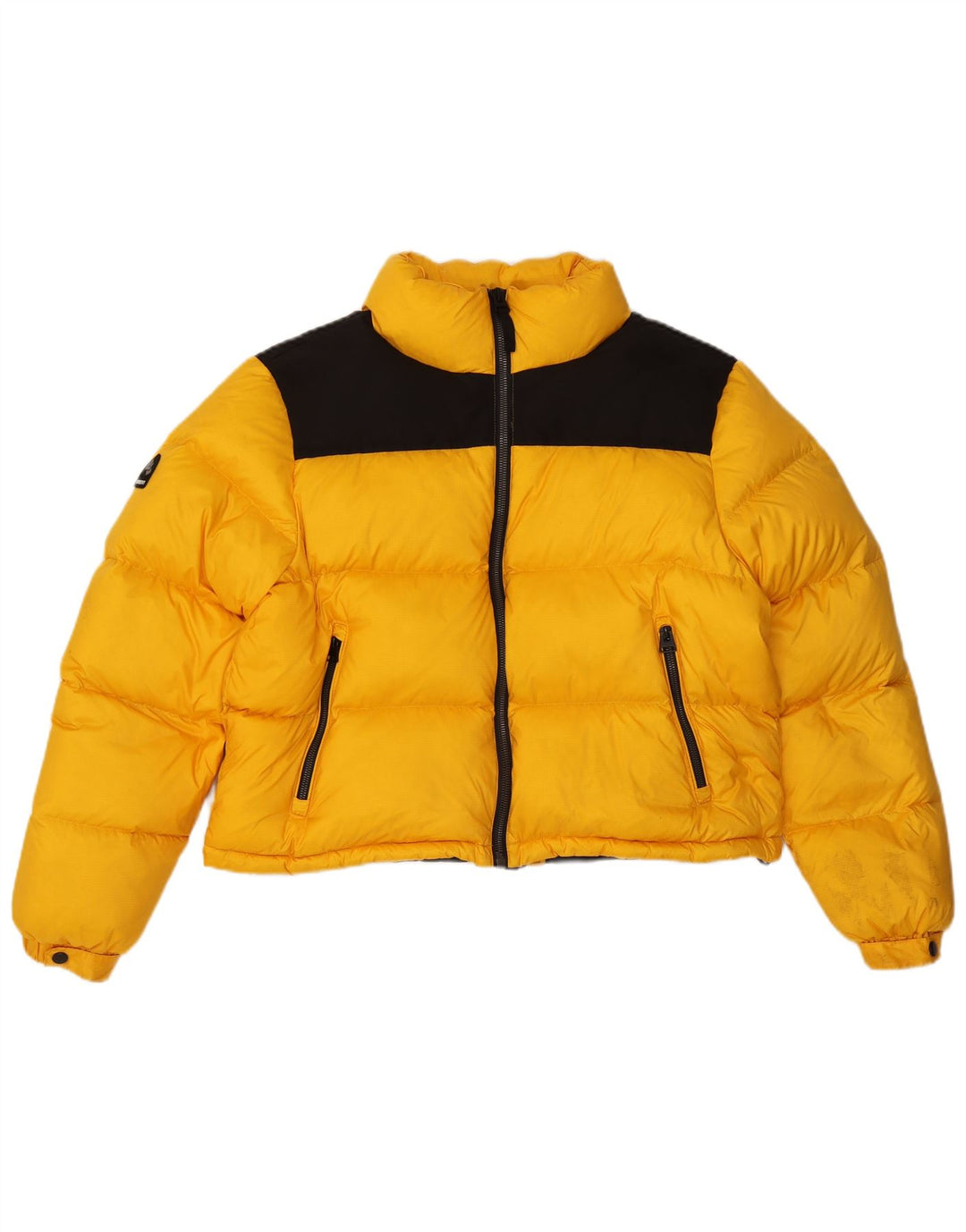 Superdry Damen Crop Wattierte Jacke UK 16 Large Gelbes Colourblock-Nylon