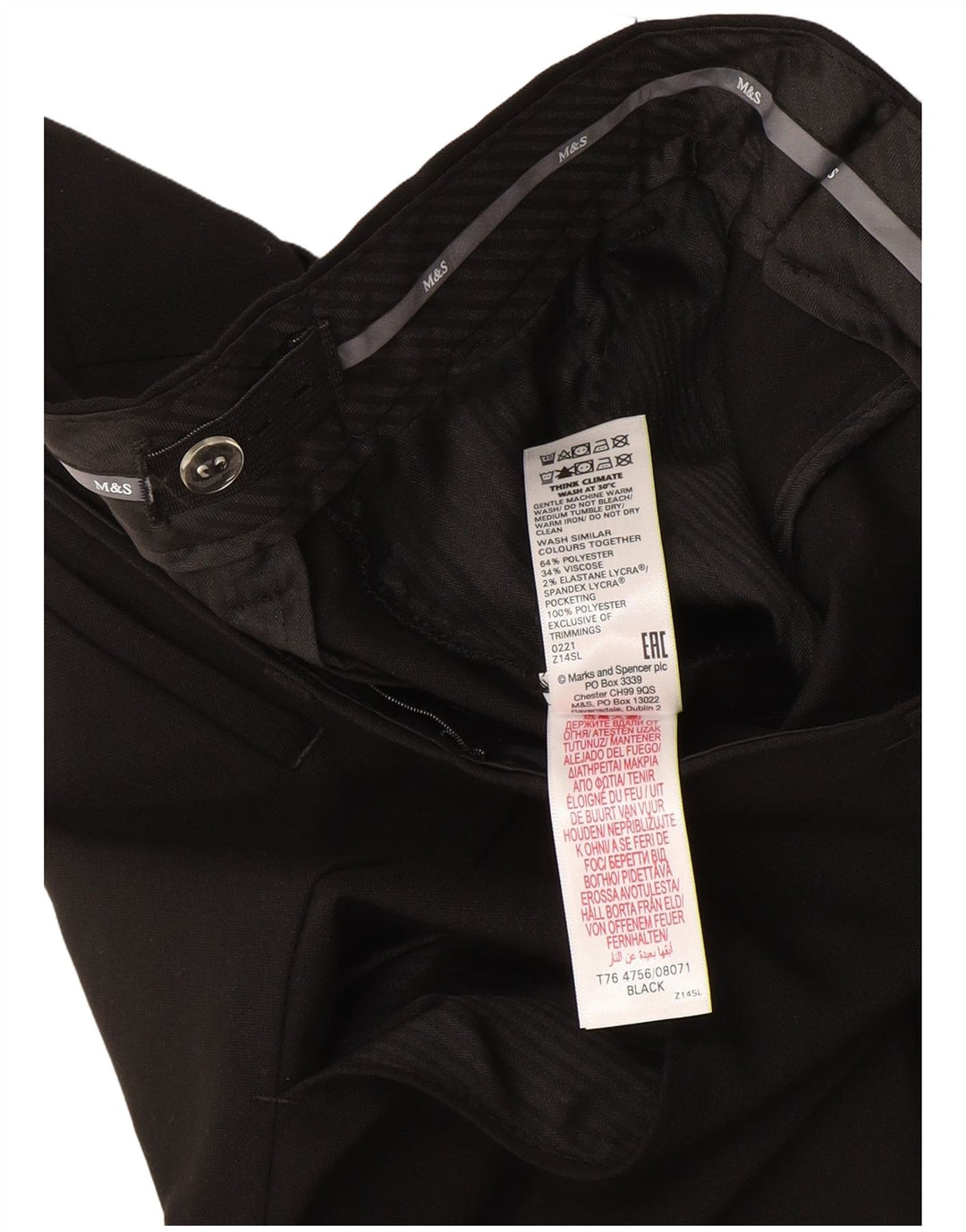 Marks & Spencer Slim-Anzughose für Jungen, 12–13 Jahre, W32, L27, schwarzes Polyester