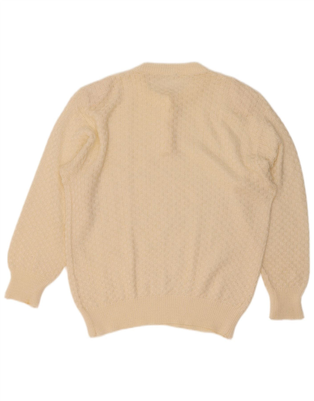 Vintage Damen-Pullover mit Knopfkragen, Gr. 16, groß, gebrochenes Weiß