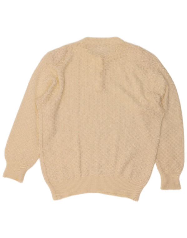 Vintage Damen-Pullover mit Knopfkragen, Gr. 16, groß, gebrochenes Weiß