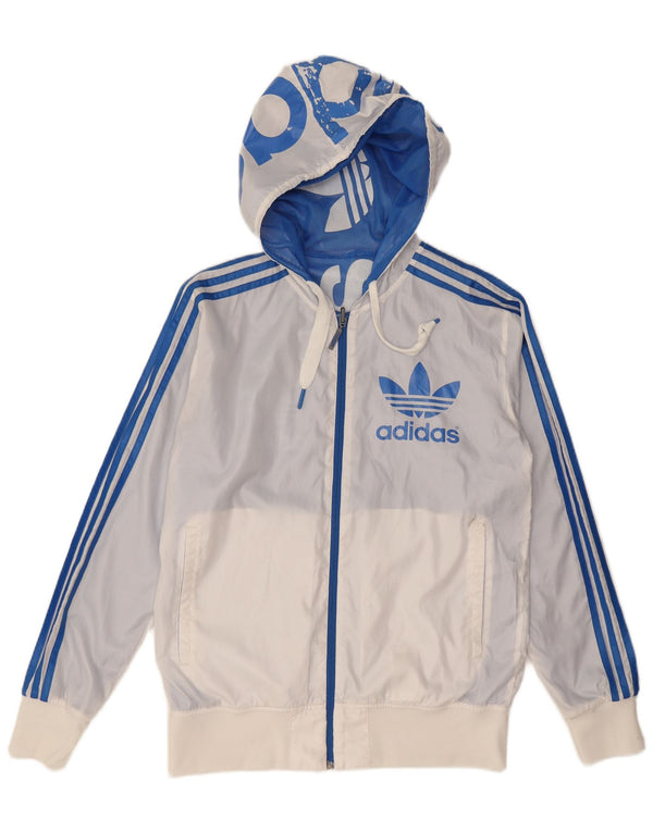 ADIDAS Herren-Trainingsanzug mit grafischer Kapuze, Jacke, Größe S, Weiß, Farbblock