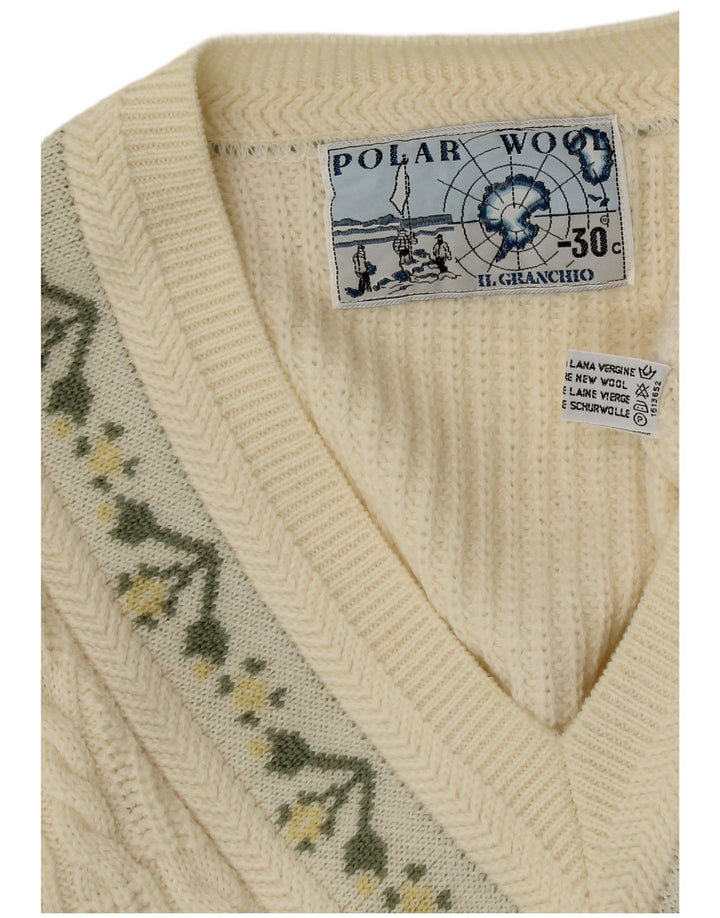 Il Granchio Herren-Pullover mit V-Ausschnitt XL, cremefarbene, florale Schurwolle