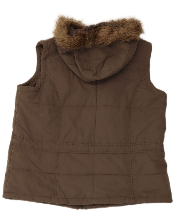 Marks & Spencer Damen-Weste mit Kapuze, gepolstert, UK 16, Größe L, Khaki, Polyester