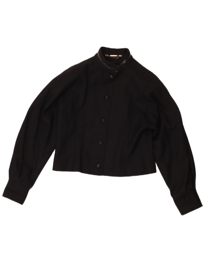 Vintage Damen Crop Bomberjacke UK 12 Mittelschwarze Wolle