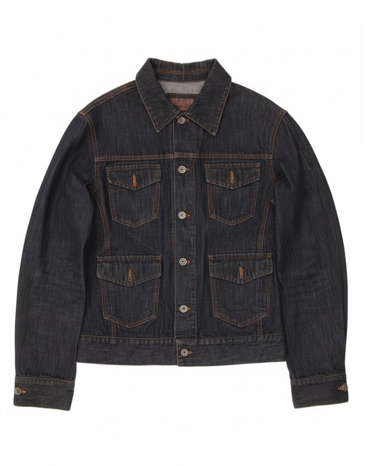 Zara Herren Jeansjacke UK 36 Small Marineblaue Baumwolle