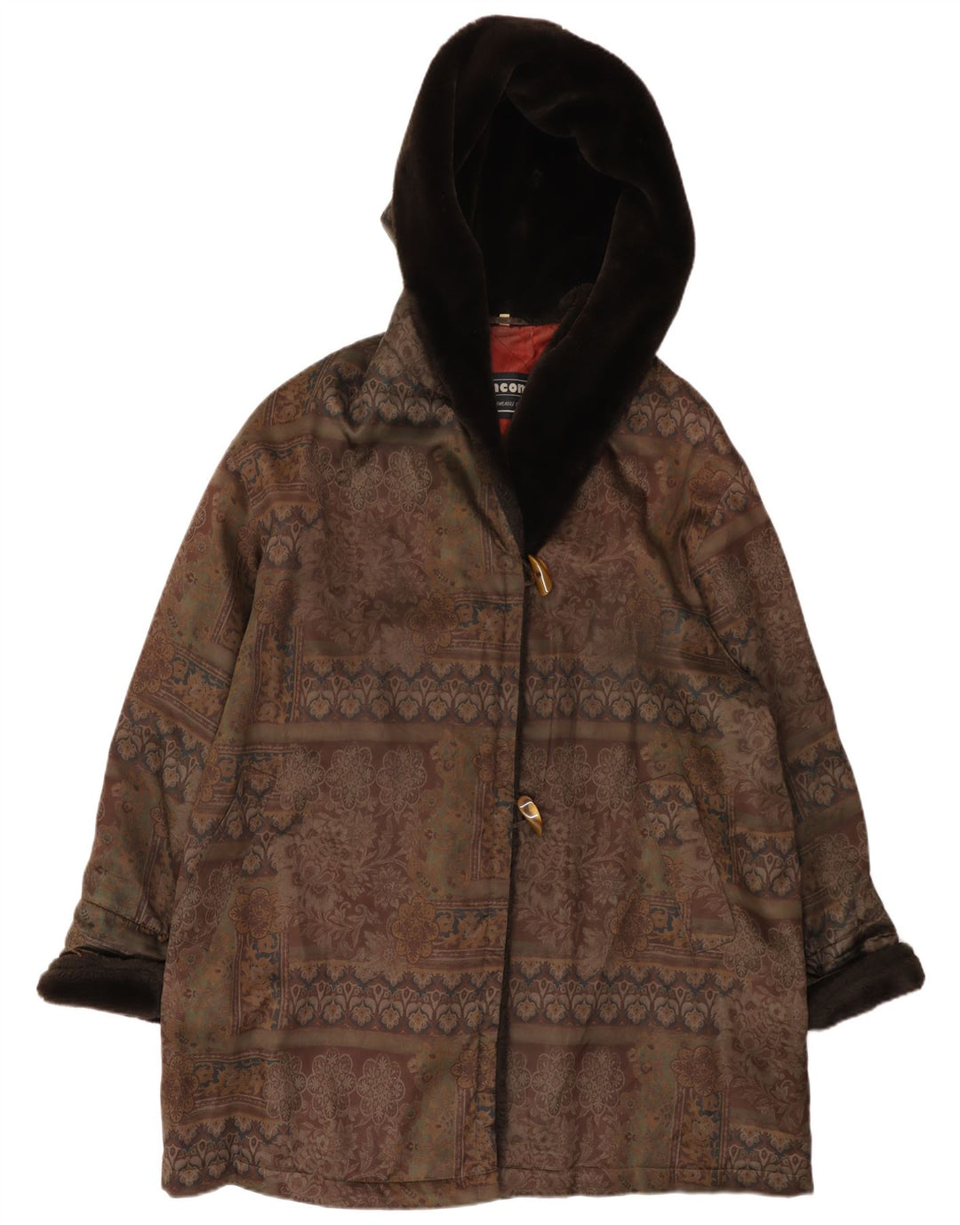 Incom Damen-Übergröße-Dufflecoat mit Kapuze, EU 46, XL, braun geblümt