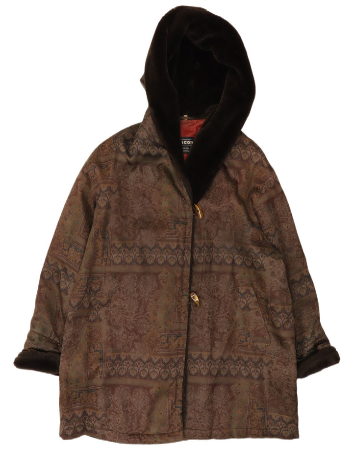 Incom Damen-Übergröße-Dufflecoat mit Kapuze, EU 46, XL, braun geblümt