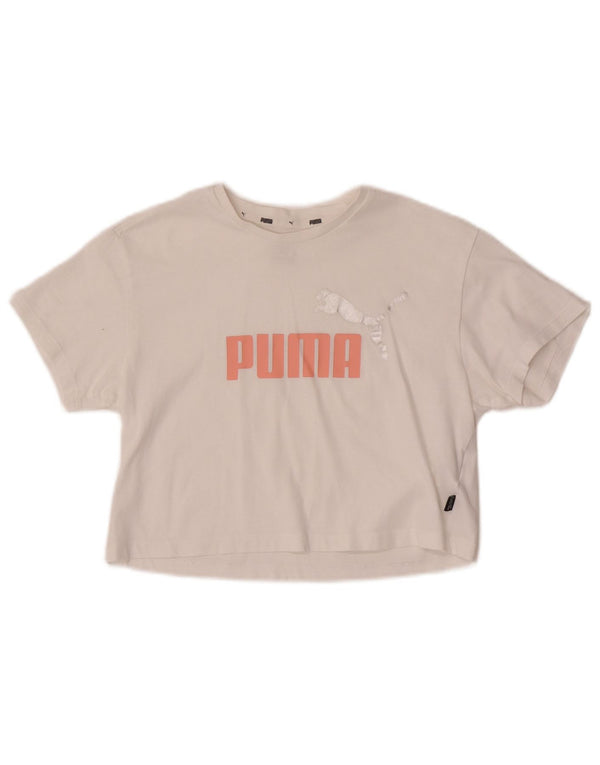 Puma Mädchen Crop Graphic T-Shirt Top 9–10 Jahre weiße Baumwolle