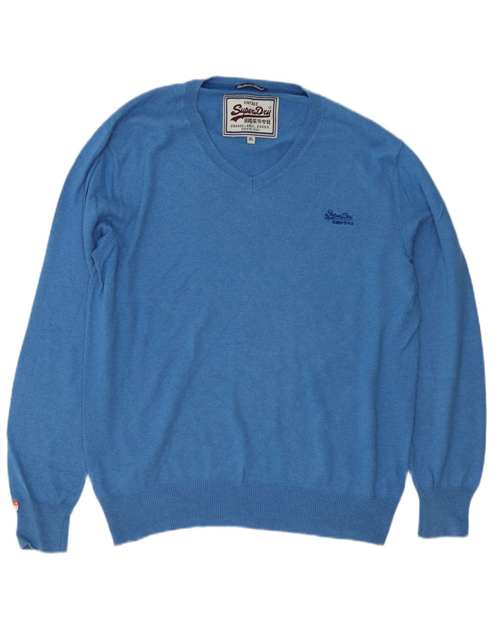 Superdry Herren-Pullover mit V-Ausschnitt, XL, blaue Baumwolle