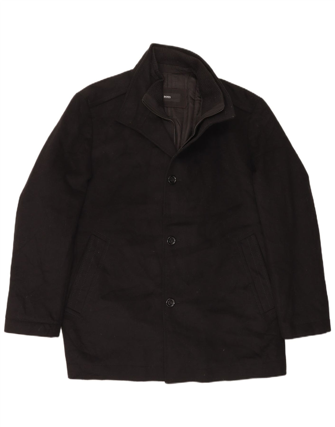 Hugo Boss Herrenmantel EU 56 3XL Schwarze Wolle