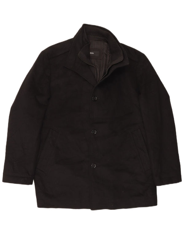 Hugo Boss Herrenmantel EU 56 3XL Schwarze Wolle