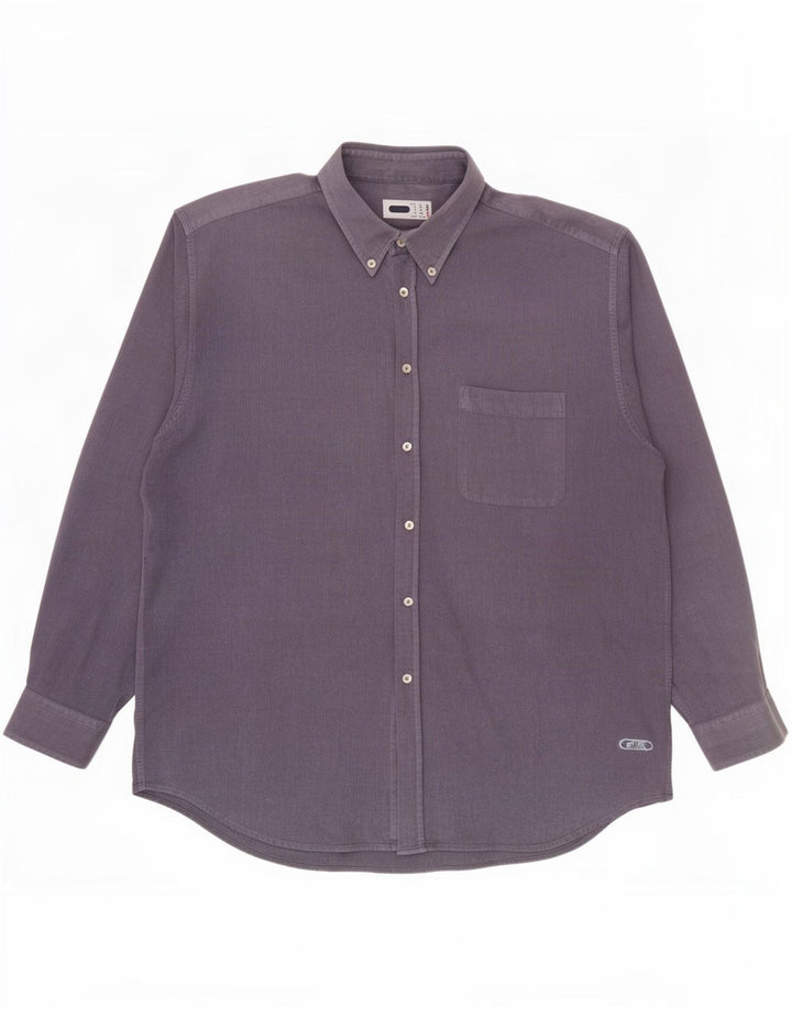Fila Herrenhemd XL Marineblau mit Fischgrätmuster aus Baumwolle