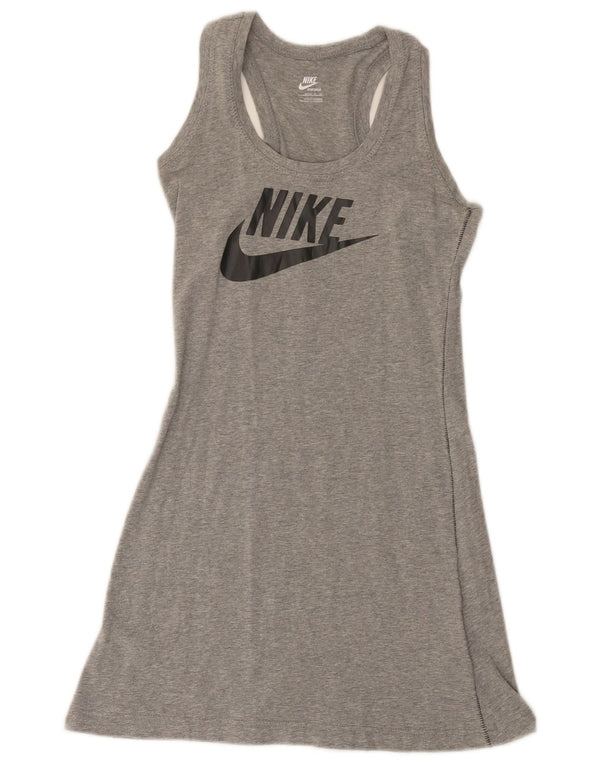 Nike Damen-T-Shirt-Kleid mit Grafik, ärmellos, US-Größe 4/6, Größe S, graue Baumwolle