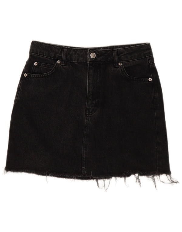 Topshop Damen Jeansrock UK 8 Small W28 Schwarze Baumwolle