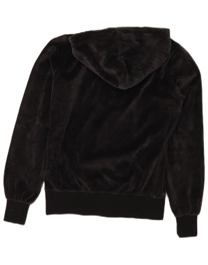 CHAMPION Damen Heritage Fit Velour Zip Hoodie Pullover UK 10 Small Schwarz