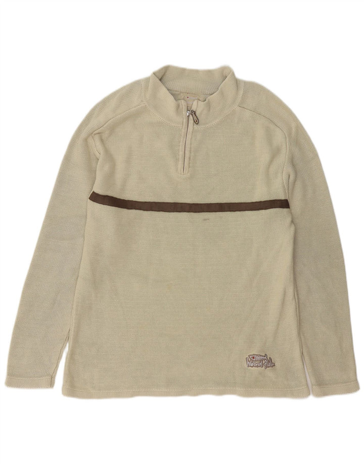 Weird Fish Herren-Pullover mit Reißverschluss am Hals, Mittelbeige, gestreift, Baumwolle