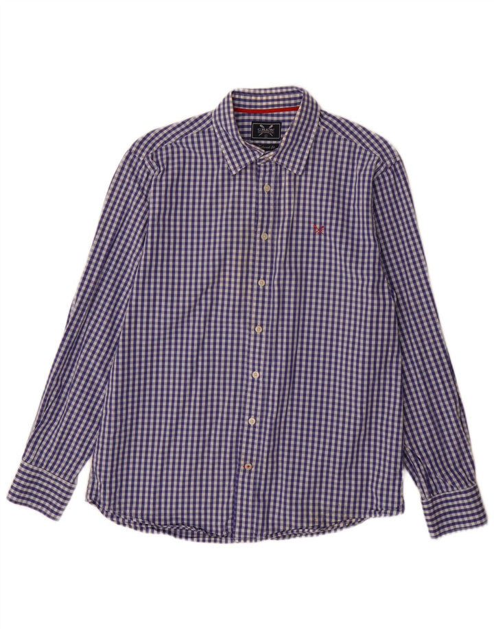 Crew Clothing Herren-Hemd mit maßgeschneiderter Passform, groß, blaues Gingham-Baumwolle