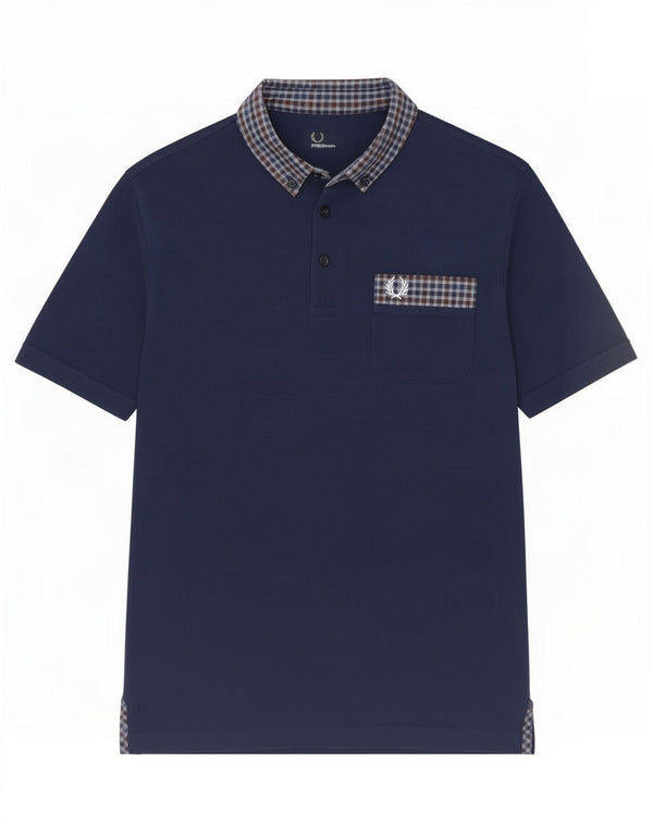 Fred Perry Jungen-Poloshirt, 15–16 Jahre, groß, marineblau, Gingham-Baumwolle