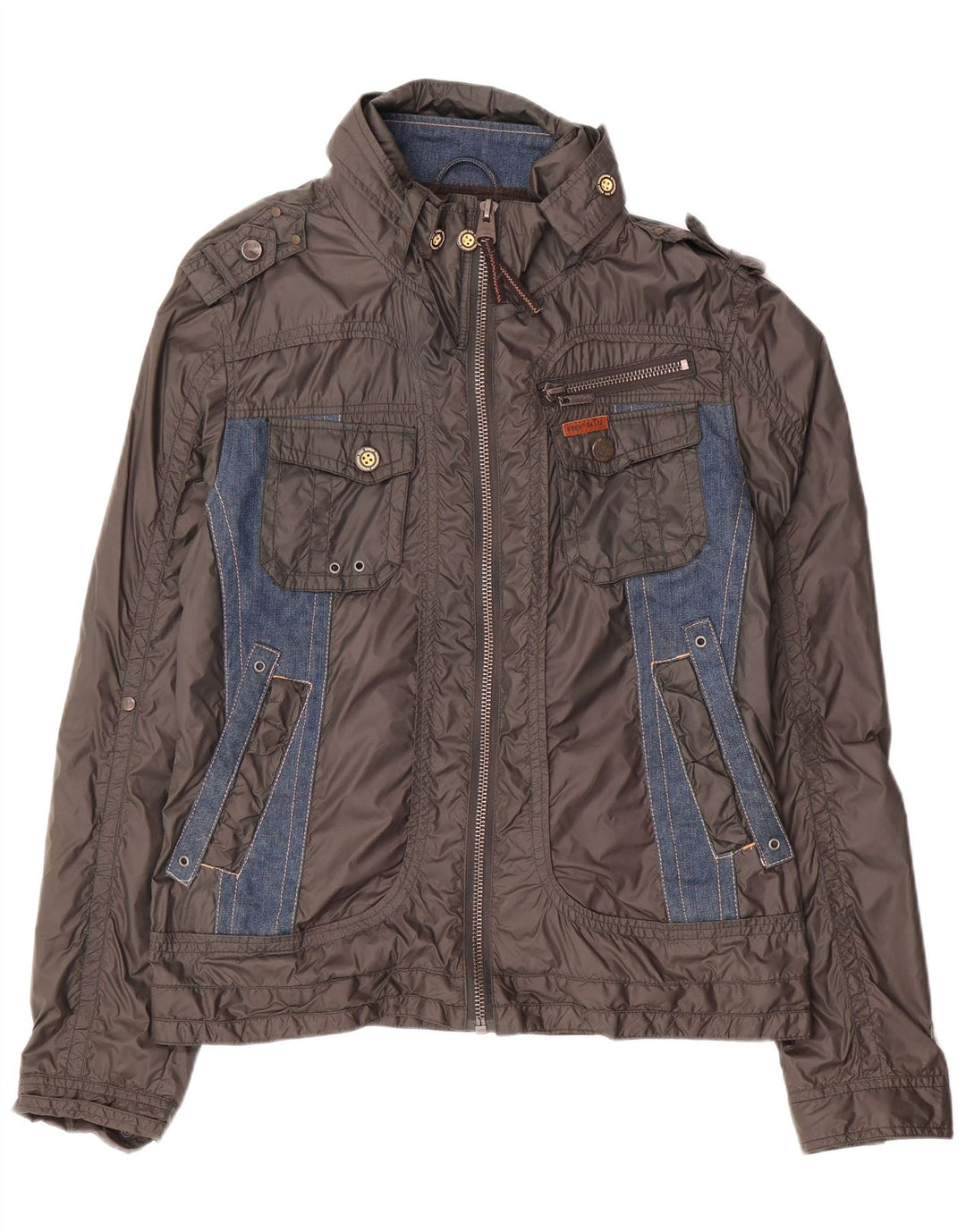 KHUJO Herren-Militärjacke, UK 40, groß, graues Colourblock-Polyamid