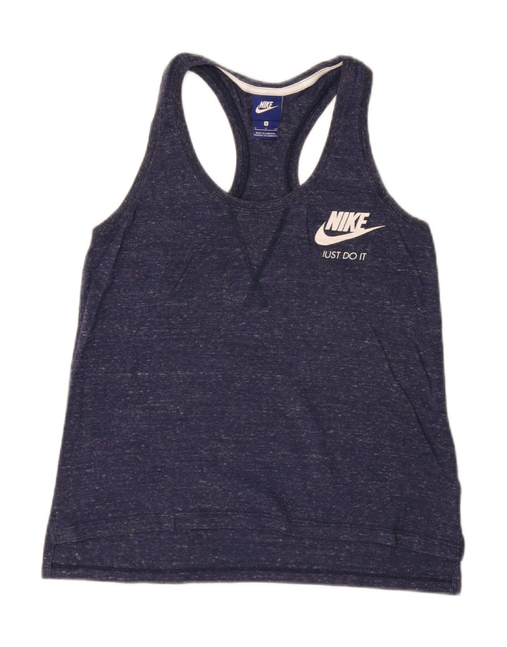 Nike Damen Weste Top UK 10 Small Marineblau gefleckte Baumwolle