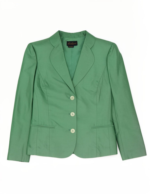 Luisa Spagnoli Damen 3-Knopf-Blazerjacke UK 14 Mittelgrüne Seide