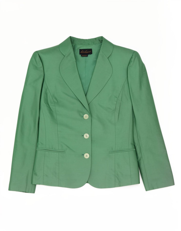 Luisa Spagnoli Damen 3-Knopf-Blazerjacke UK 14 Mittelgrüne Seide