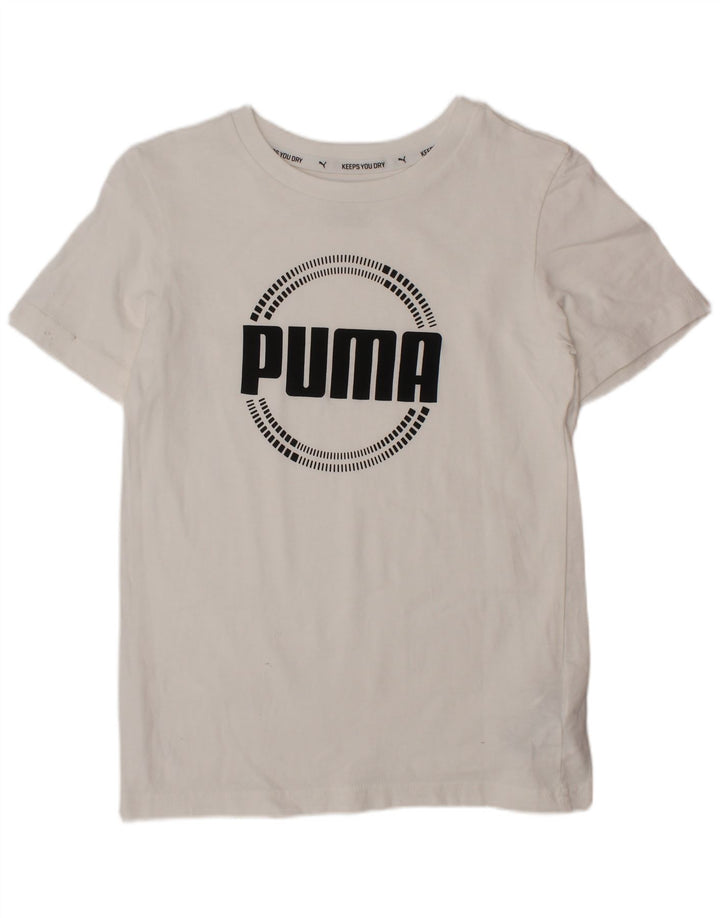PUMA Jungen T-Shirt mit Grafik, 9–10 Jahre, weiße Baumwolle