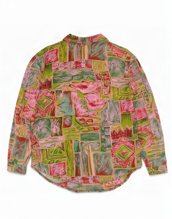 Vintage Damen Shirt UK 16 Groß Mehrfarbig Geometrisch